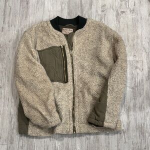 We The Free Beige Sherpa Jacket with Olive Details